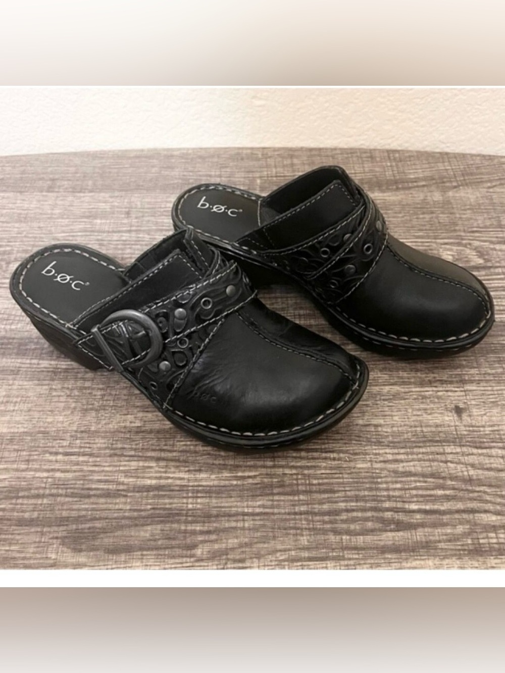 B.O.C Black Karley Belted Slip On Mule Clogs Leather Comfort Women's Size 6M